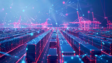 Poster - Digital Polygonal wireframe of port storage faciality big data and technology concept. 3d illustration