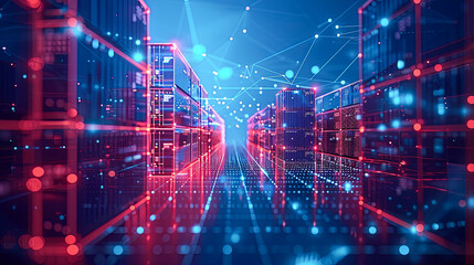 Poster - 3d rendering of server room and cloud computing concept in virtual reality