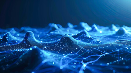 Poster - 3d rendering of abstract digital landscape with connecting dots and lines. Network connection structure. Technology background