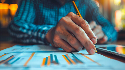 Poster - Businessman analyzing investment charts with laptop. Accounting and financial concept.