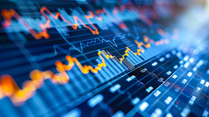 Poster - financial stock market graph on LED. Abstract stock market background. Stock market graph on LED. The concept of financial analysis and investment.