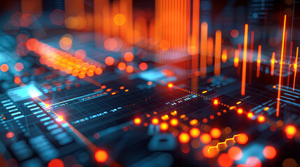 Poster - Futuristic technology background with glowing lines and bokeh. 3d rendering