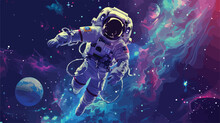 Astronaut Exploring Outer Space. Cosmonaut In Spacesuit