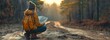 © tongpatong - Woman squatting on a forest's dirt path, studying a map