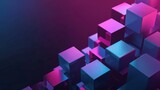 Vibrant neon cubes with a glowing effect on a dark gradient background, giving a sense of technology and modernity