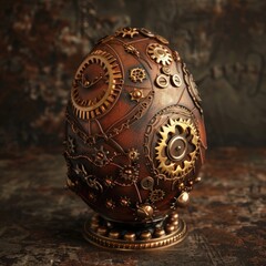 Wall Mural - A steampunk style Easter egg on a dark brown background