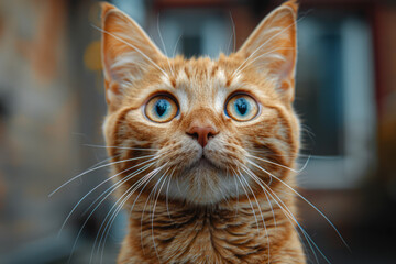 Aufkleber - A surprised cat with wide, round eyes and raised eyebrows, caught in an unexpected moment,
