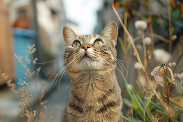 Poster - A confused cat with a tilted head and furrowed brows, staring at something puzzling,
