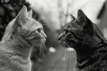 Aufkleber - A jealous cat with a sidelong glare, watching another pet get attention,