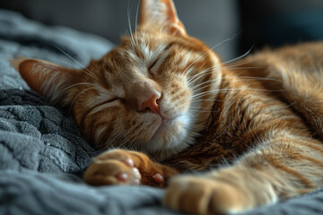 Poster - A bored cat with a blank expression and half-closed eyes, lying sprawled out,