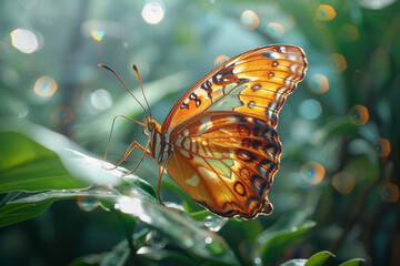 Fototapete - Abstract image of a butterfly's wings, their delicate patterns intersected by the lines of a glass terrarium.