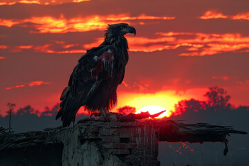 Poster - Scene of an eagle with torn wings, its incomplete silhouette highlighting the loss of its ability to soar,