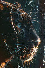 Aufkleber - Artistic portrayal of a leopard with a fragmented silhouette, pieces missing to highlight its broken spirit,