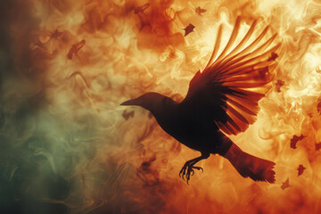 Poster - Dynamic image of a bird with abstract barriers slicing through its wings, preventing it from taking flight,
