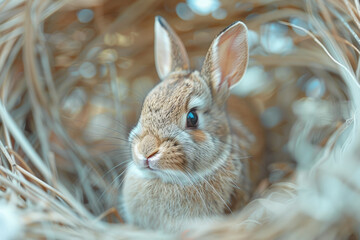 Aufkleber - Artistic portrayal of a rabbit entangled in sharp, abstract lines, symbolizing the confinement of small animals,