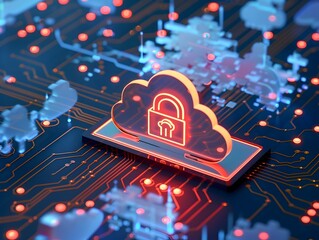 Poster - secure cloud backup system protecting critical data against cyber threats in digital technology conc
