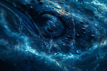 Poster - Illustration of a whale's eye, with deep, undulating waves of dark blue, showing an overwhelming sense of entrapment.