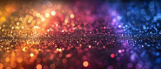Poster - Digital wallpaper featuring glittering rainbow particles, an abstract representation of LGBT pride against a dark background for contrast