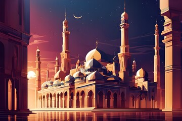 Wall Mural - Eid Mubarak Islamic background template 3d illustration.
Mosque Vector Background Art, Icons and Graphics..