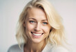 © abu - a young Swedish blonde and Caucasian woman with a sincere smile, isolated white background