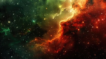 Wall Mural - Background illustration concept art of a red and green galactic nebula in space, beautiful stars at the night sky.