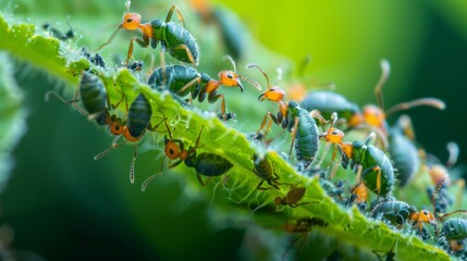 Poster - Ants interacting with aphids on a plant leaf