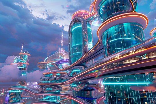 future city smart city technology buildings futuristic architecture scifi digital art hologram innovation utopia 