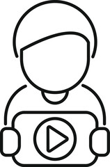 Canvas Print - Simple line art icon representing a person with gaming headset and a play button