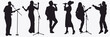 © Pro Silhouettes - Collection of singers silhouette set. Musician, artist, drummer, keyboard, guitarist, singer, vocalist, performer, entertainer and bass guitarist.