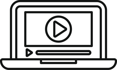 Poster - modern black and white flat design vector graphic of an online video content icon on a laptop screen