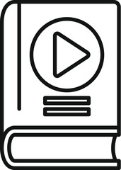 Poster - simple line art illustration of a book with a play button, symbolizing audiobooks