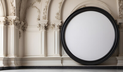 Wall Mural - Wall-mounted empty Black Rounded mockup frame, High-quality 3D rendered mockup