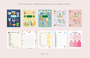 Kid Daily Checklist, Timetable, To Do List, Daily Planner, Class Schedule, Printable, Template for Write down Activities Daily , Routine, Cover for Notebook