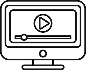 Poster - line art icon of a computer monitor displaying a play button, representing digital video content