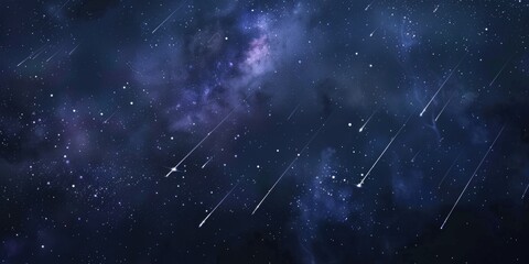 Wall Mural - Beautiful Meteor shower in the dark sky at night background, Shiny of shooting star from space