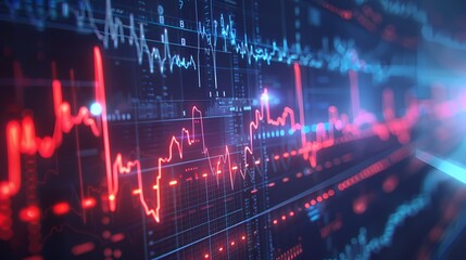 Wall Mural - Visualization of stock movements resembling a heartbeat monitor, symbolizing the dynamic pulse of the market, captured with HD precision.