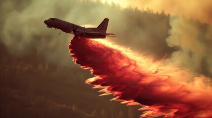 Poster - Close-up of fire retardant being dropped from an aircraft to suppress a forest fire