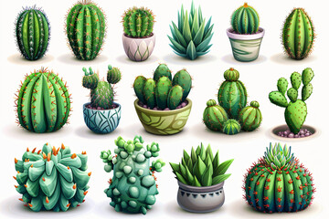 cactus - desert plant. game assets. multiple vector icon illustration. icon concept isolated premium vector. 