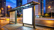 © Dawid - Empty Banner Signboard for Advertising in Night Bus Station, Highlighting Nighttime Commuter Hub, Visibility, and Promotional Space