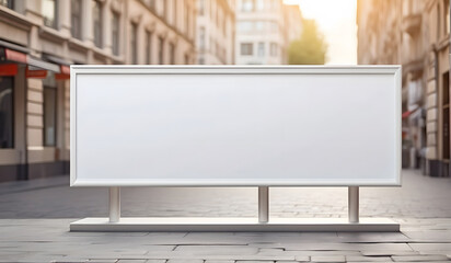 Blank white billboard on the street: urban mockup advertising display