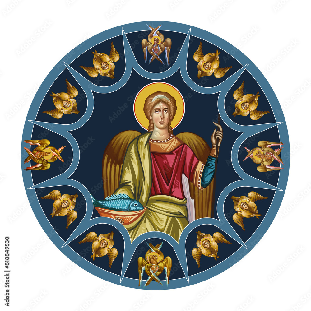 Raphael archangel sky round dome with 4 apostles and seraphim ...
