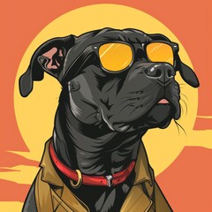 Canvas Print - a black dog wearing sunglasses and a leather jacket