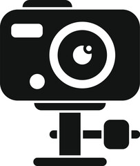 Poster - vector illustration of a black and white icon representing a dslr camera mounted on a tripod