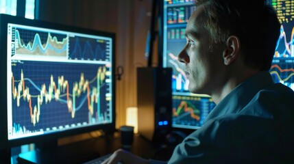 Aufkleber - Financial analyst studying gold price charts on a computer screen in an office