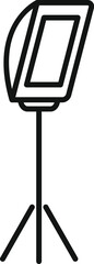 Poster - vector illustration of a single studio softbox light on a stand, depicted as a line icon