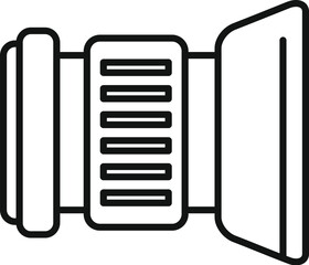 Poster - professional camera lens icon in black and white line art, shutter illustration, vector symbol for p