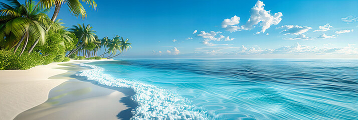 Wall Mural - Scenic Tropical Beach with Palm Trees and Blue Waters, Perfect Day in a Caribbean Paradise