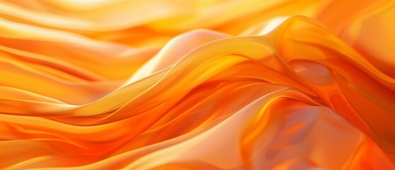 Wall Mural - Silky orange fabric with smooth, flowing waves and soft folds creating abstract background . 3d rendering