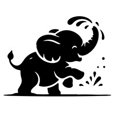 black and cartoon illustration playful baby elephant