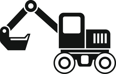 Poster - Detailed vector illustration of a black and white excavator icon with a minimalist and simple design. Perfect for construction and industrial machinery artwork